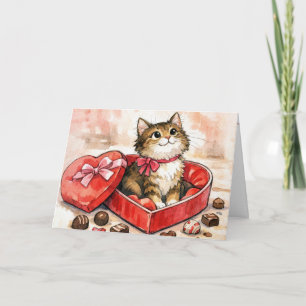 Happy Cat In a Valentine Candy Heart Box Card