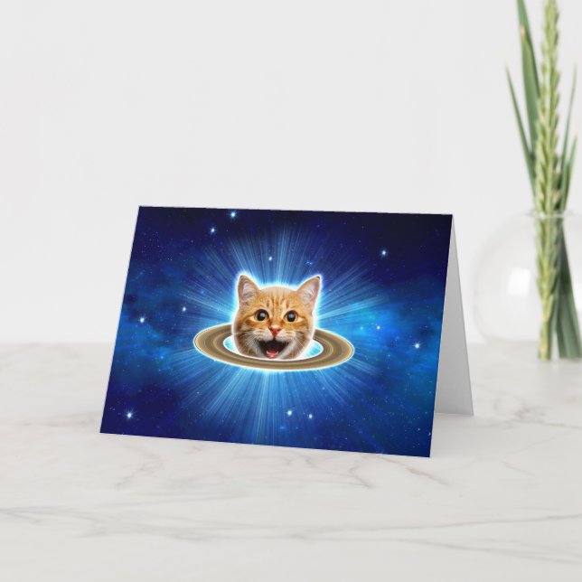 Happy cat in space.                                card (Front)