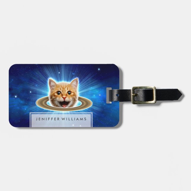 Happy cat in space.                                luggage tag (Front Horizontal)