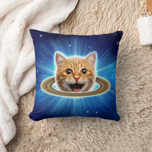 Happy cat in space.                                throw pillow (Blanket)