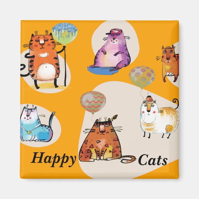 Happy Cat Magnet Gold Coloured (Front)