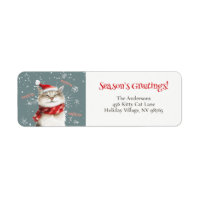 Happy Cat Meow Christmas Return Adresse Label