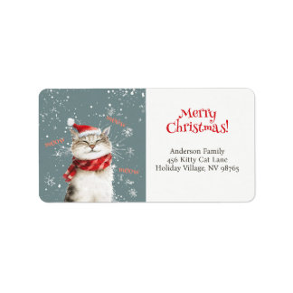 Happy Cat Merry Christmas Return Address Label