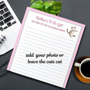 Happy Cat or Photo Personalized To Do Planner  Notepad
