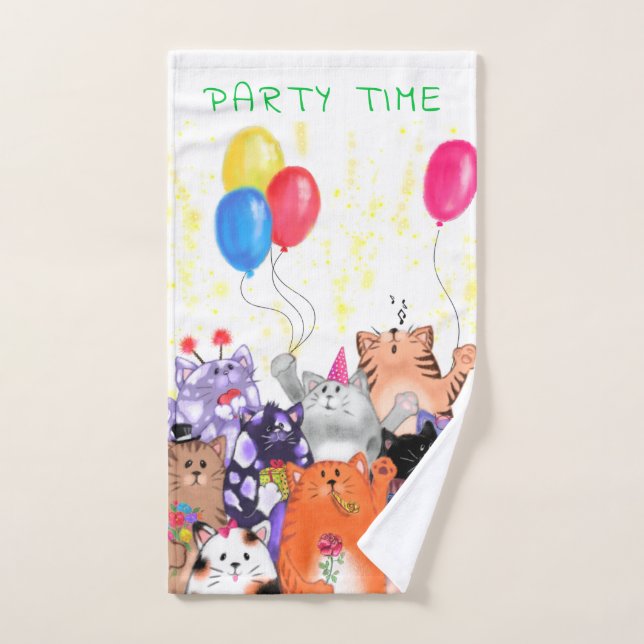 Happy Cat Party Cartoon Drawing - Cute Funny Cats  Bath Towel Set (Hand Towel)