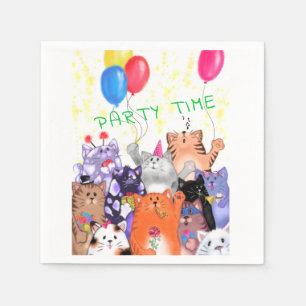 Happy Cat Party Cartoon Drawing - Cute Funny Cats  Napkin