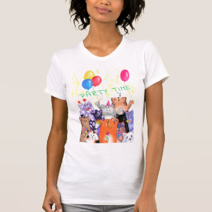 Happy Cat Party Cartoon Drawing - Cute Funny Cats T-Shirt