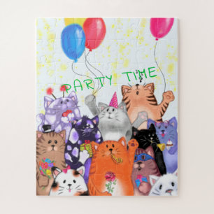 Happy Cat Party Puzzle Cartoon Funny Cats