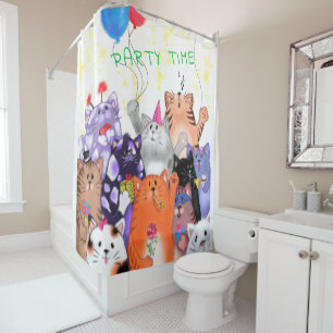 Happy Cat Party Shower Curtain - Funny