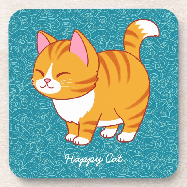 Happy Cat Personalized  Coaster (Front)