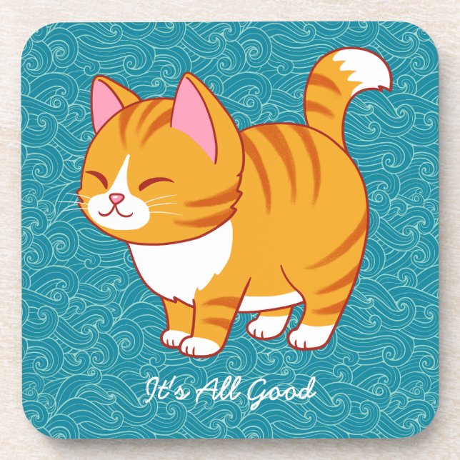 Happy Cat Personalized  Coaster (Front)
