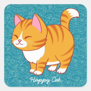 Happy Cat Personalized  Square Sticker