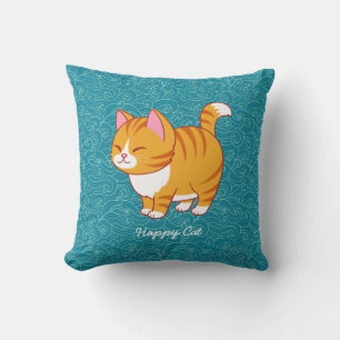 Happy Cat Personalized  Throw Pillow