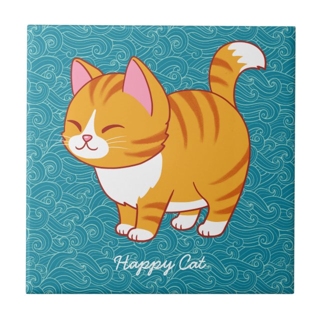 Happy Cat Personalized  Tile (Front)