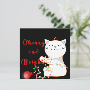 Happy Cat Playing With LED Light   Cute Christmas  Holiday Card