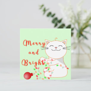 Happy Cat Playing With LED Light   Cute Christmas  Holiday Card