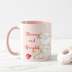 Happy Cat Playing With LED Light Cute Christmas Mug