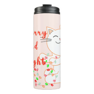 Happy Cat Playing With LED Light Cute Christmas Thermal Tumbler