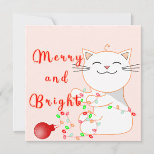 Happy Cat Playing With LED Light Cute Flat Card
