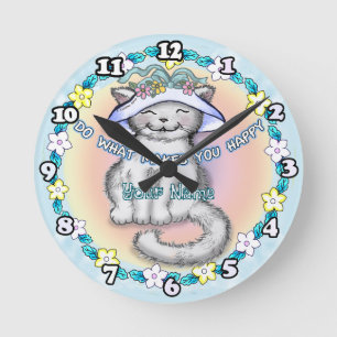 Happy Cat Round Clock