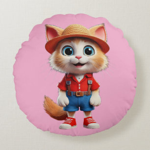 Happy Cat Round Pillow