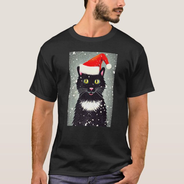 Happy Cat Santa Hat Winter Christmas Holiday Vinta T-Shirt (Front)