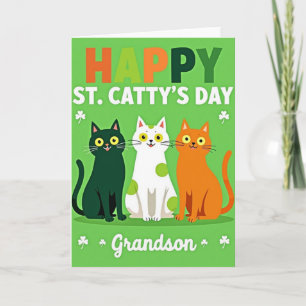 Happy Cat St Cattys Day Grandson Card