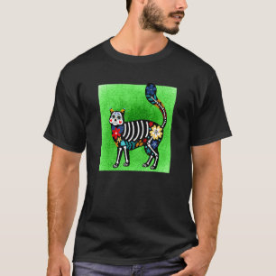 Happy Cat Sugar Skull Calavera Dia De Los Muertos T-Shirt