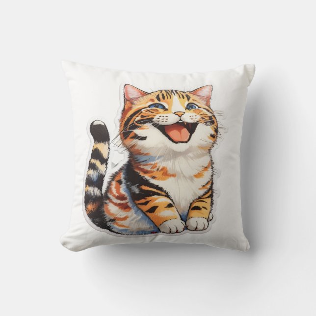 Happy Cat Throw Pillow (Front)