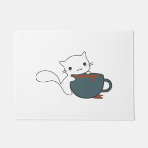 Happy Cat With Coffee Doormat