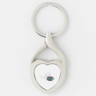 Happy Cat With Coffee Keychain