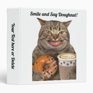 Happy Cat with Doughnut - 3 Ring Binder