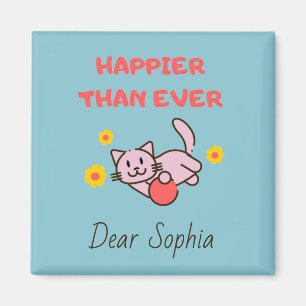 Happy Cat with Flowers  Magnet