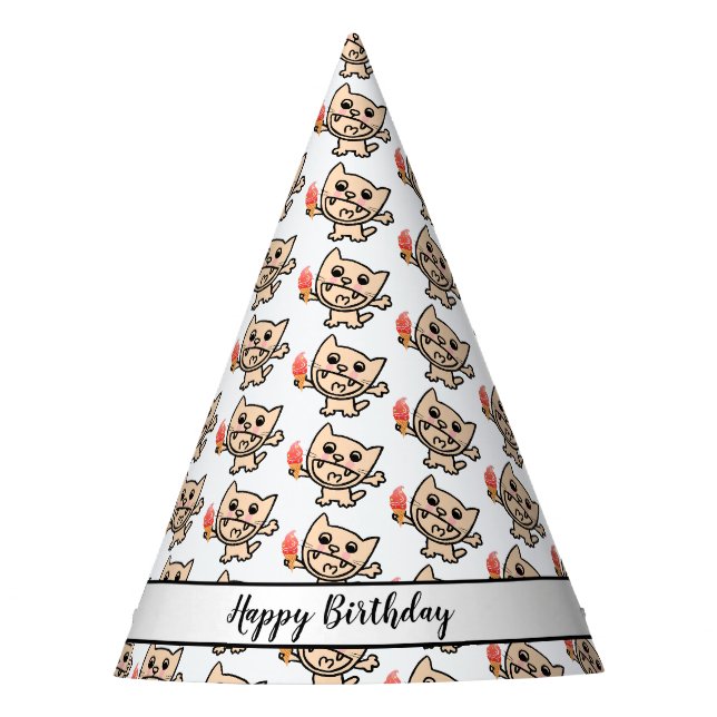 Happy Cat With Ice Cream Party Hat (Front)