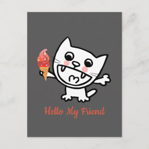 Happy Cat With Ice Cream Postcard