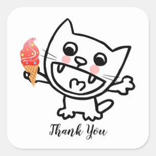 Happy Cat With Ice Cream Square Sticker