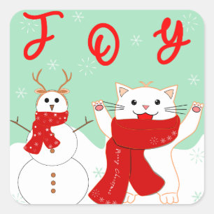 Happy Cat With Snowman Cute Christmas Sticker