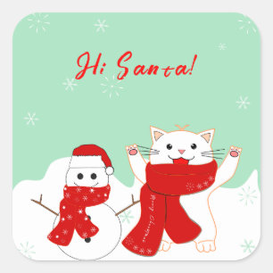 Happy Cat With Snowman Cute Christmas Sticker