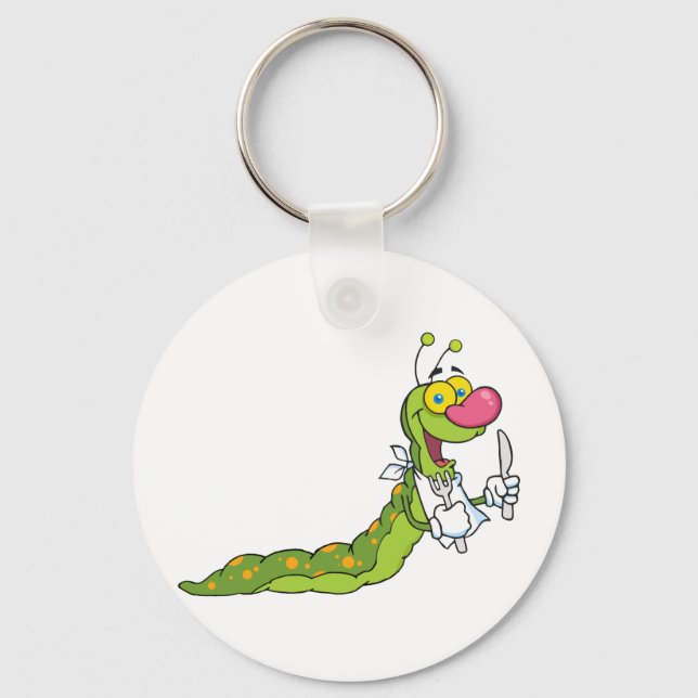 Happy  Caterpillar Mascot Cartoon Character Keychain (Front)