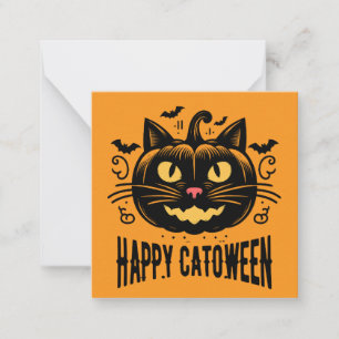 Happy Catoween Black Cat Pumpkin Face Halloween   Card