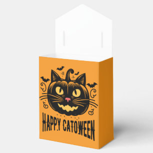 Happy Catoween Black Cat Pumpkin Face Halloween Favor Box