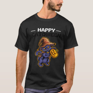 Happy Catoween Meoween Halloween Cat Pumpkin Funny T-Shirt