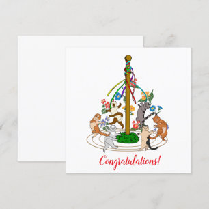 Happy Cats Dancing Around Maypole Custom Greeting Holiday Card