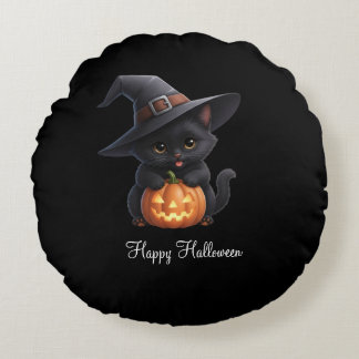 Happy Cats Halloween Round Pillow