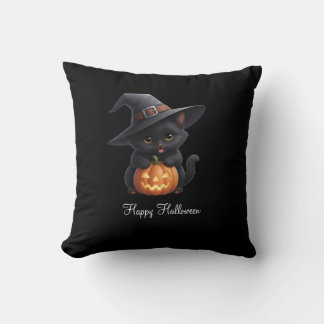 Happy Cats Halloween Throw Pillow
