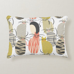 Happy Cats Whimsical Pattern Accent Pillow