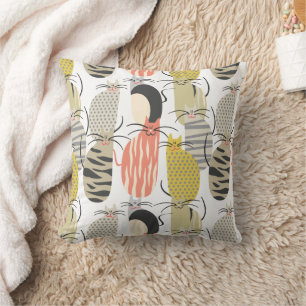 Happy Cats Whimsical Pattern Throw Pillow