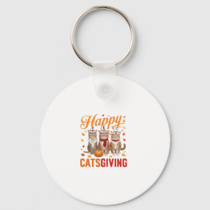 Happy Catsgiving Cats Halloween Thanksgiving Cat F Keychain