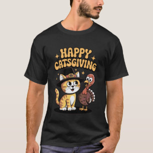 Happy Catsgiving Funny Cat Thanksgiving Pilgrim Tu T-Shirt