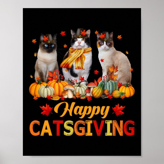 Happy Catsgiving Siamese Cat Autumn Fall Vibes Tha Poster (Front)